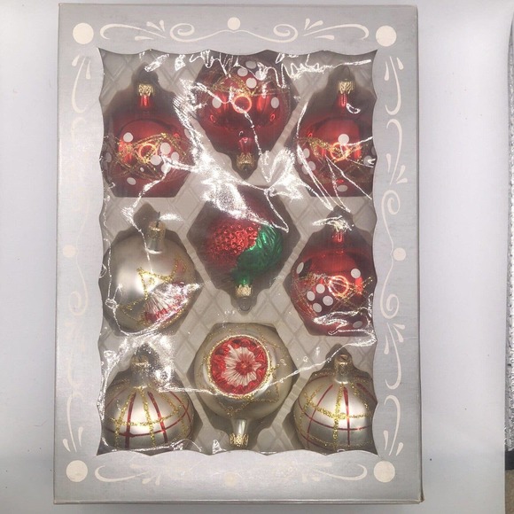 Kurt Adler Glass Nostalgia Ornaments Red White Glass Strawberry Glitter Stripes - Picture 2 of 7